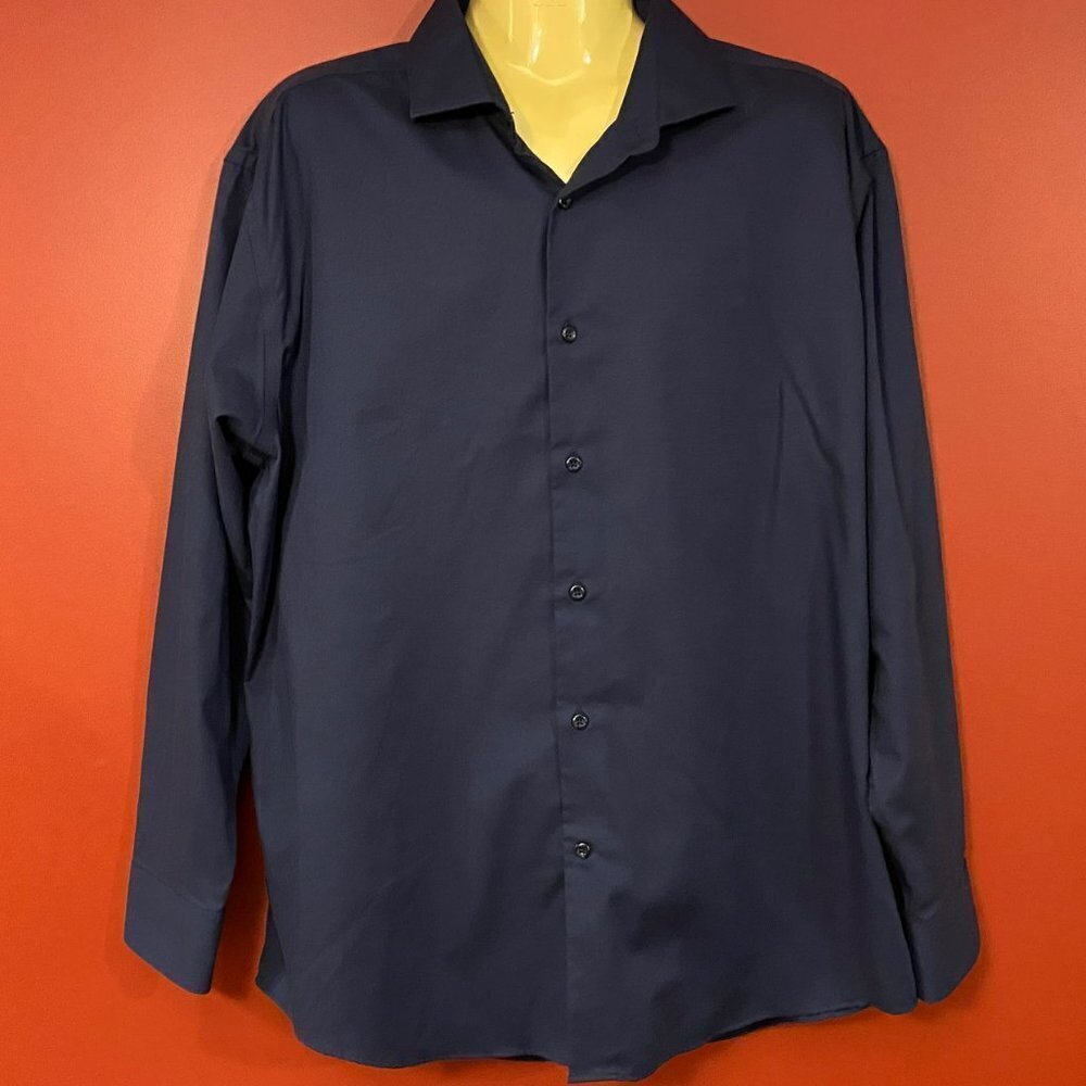 ⭐4 FOR $20⭐ Joseph Abboud Men's Navy Blue Slim Fit Dress Shirt - Size 18 34/35